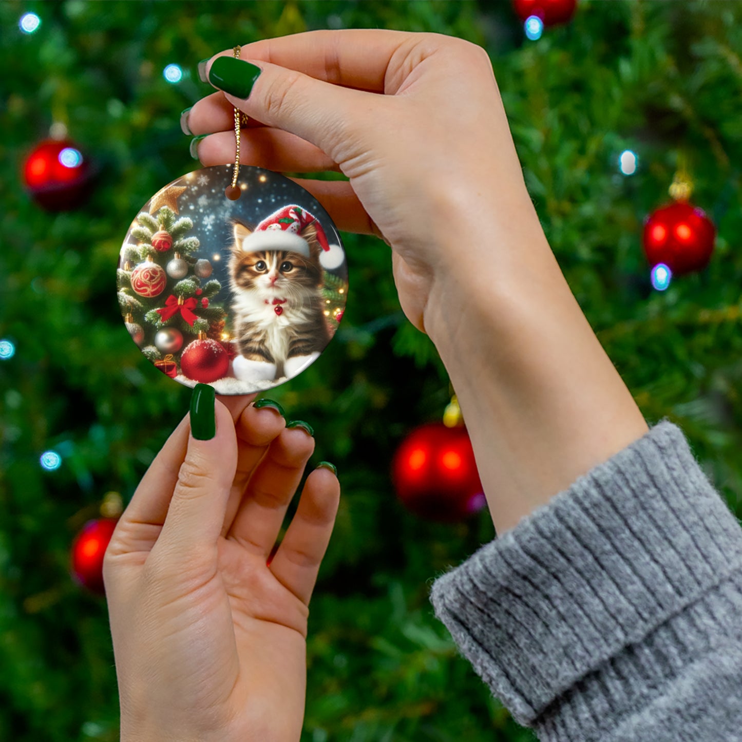 Christmas Cat Ceramic Ornaments