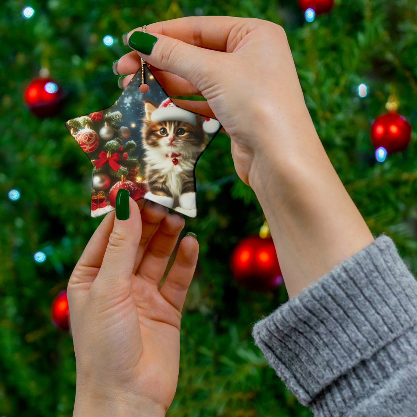 Christmas Cat Ceramic Ornaments