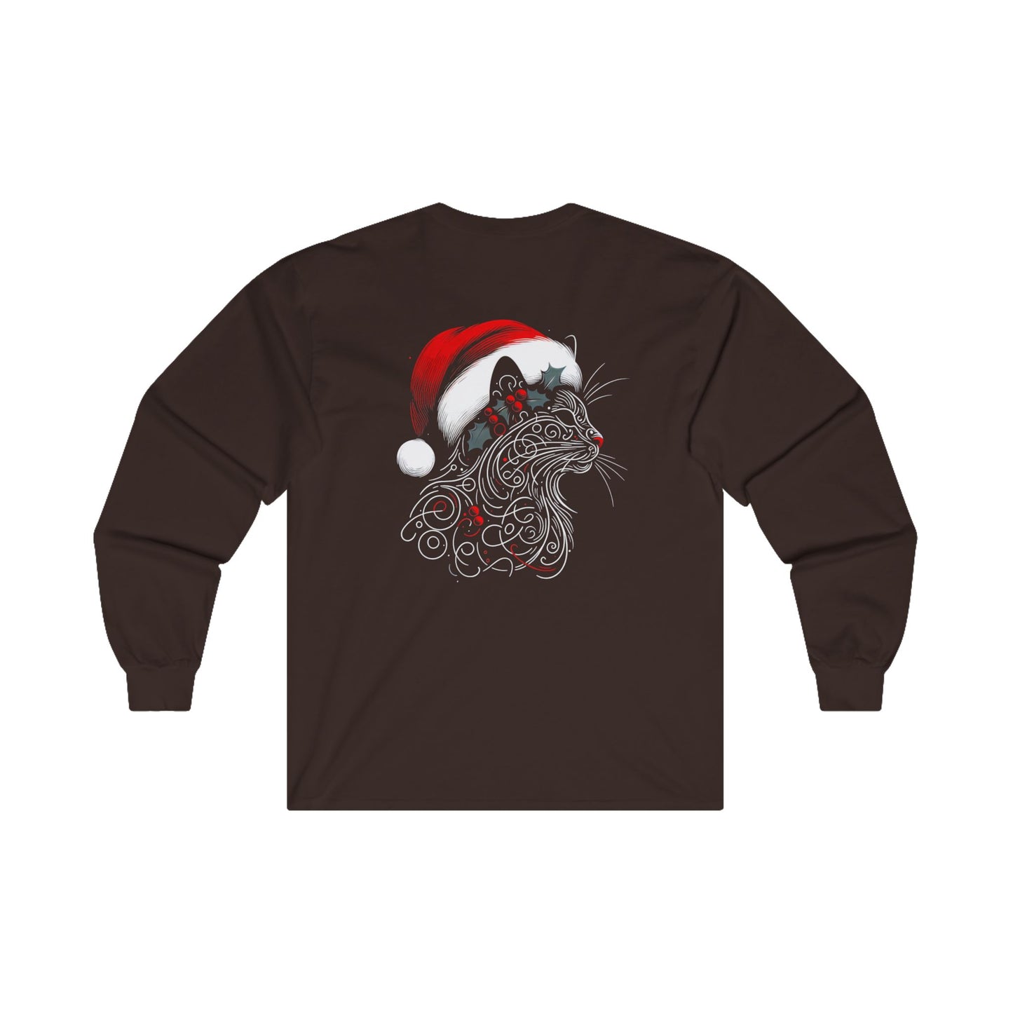 Christmas Cat Outline Long Sleeve Tee