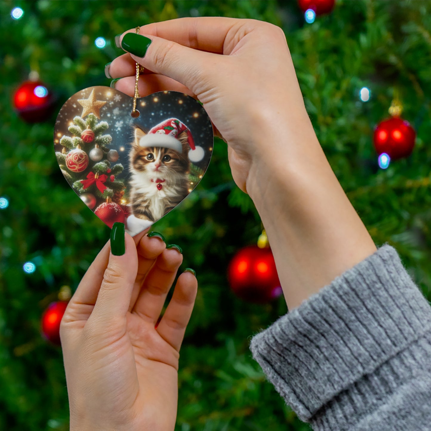 Christmas Cat Ceramic Ornaments