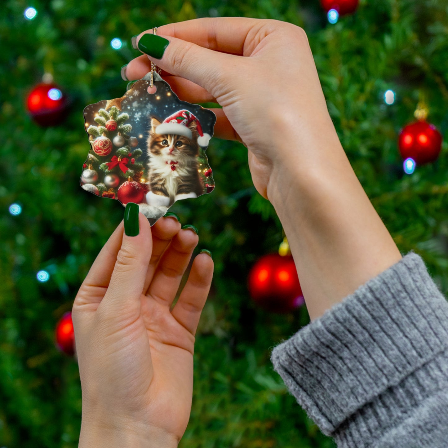 Christmas Cat Ceramic Ornaments